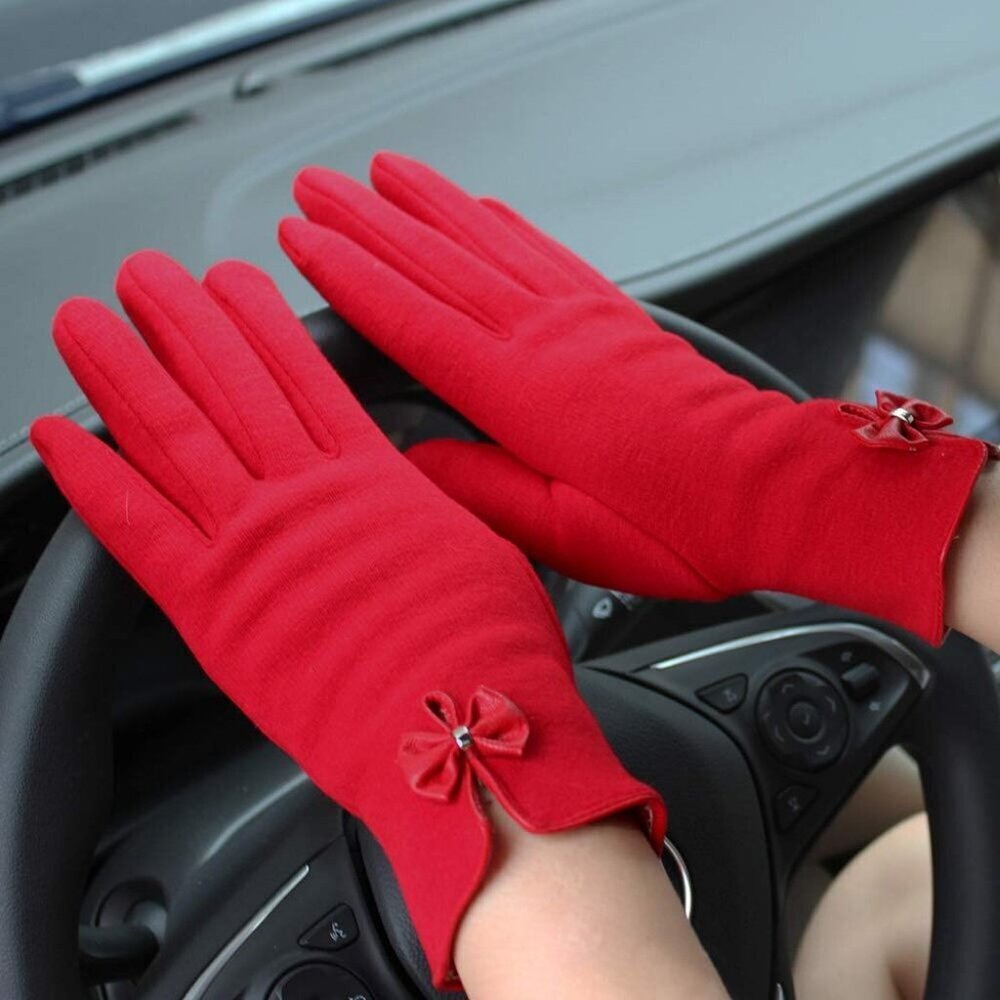 Women's Red Winter Warm Fleece Lining Gloves Driving Texting Touch Screen - Picture 2 of 7